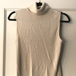 100% Silk Cream/Tan Ann Taylor Turtleneck Tank (M)